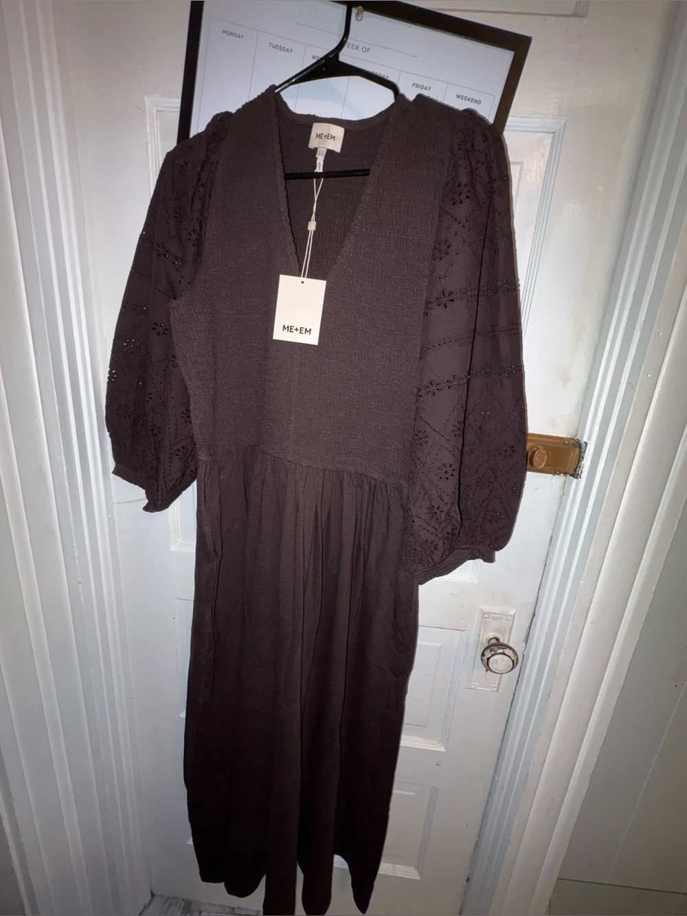ME+EM Brown Eyelet Puff Sleeve Maxi Dress